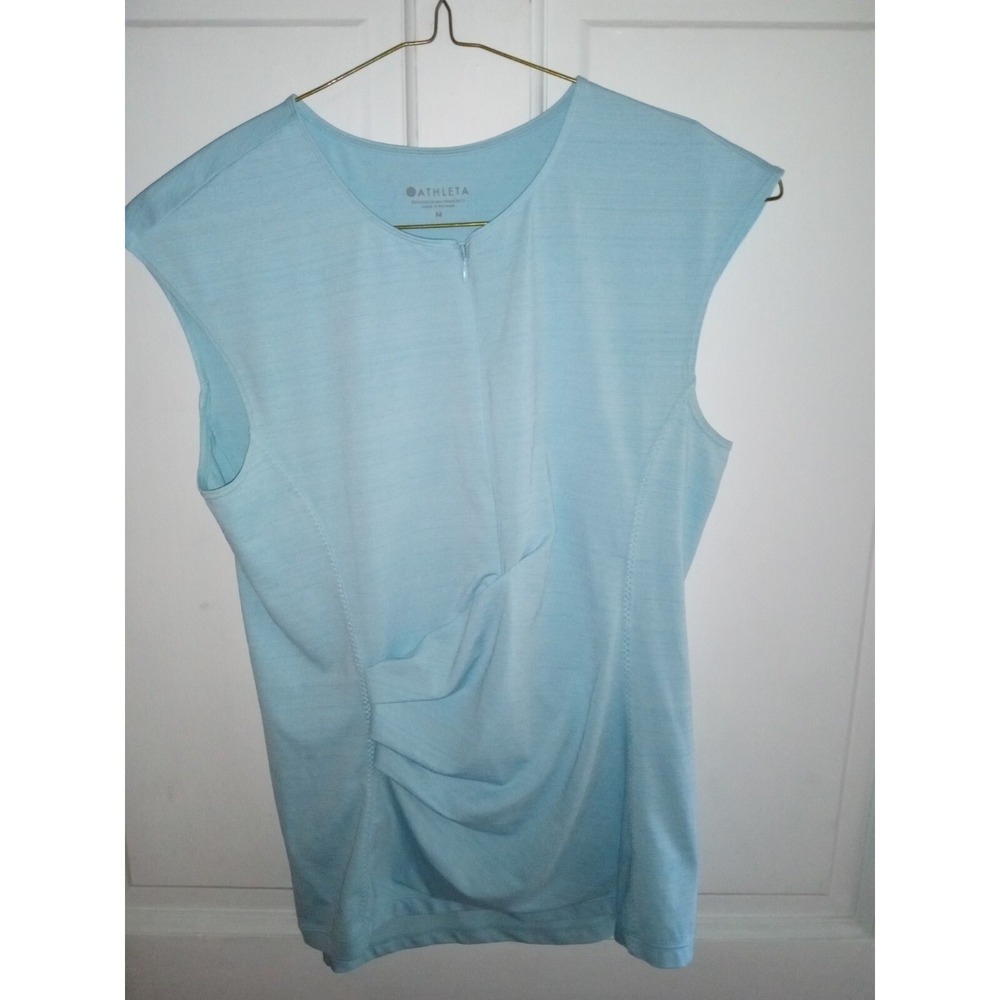 Athleta Womens Blue Quarter Zip Sleeveless Active Top Ruched Back Pocket Size M